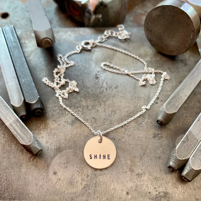 dainty beaded stretch bracelet Hand Stamped Sterling Silver Charm Necklace