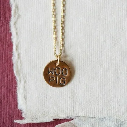 real peridot gemstone ring Hand Stamped Woo Pig Charm Necklace
