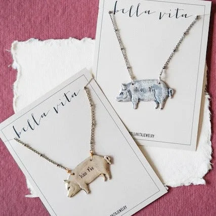 hand-stamped coordinates bracelet Hand Stamped Woo Pig Necklace