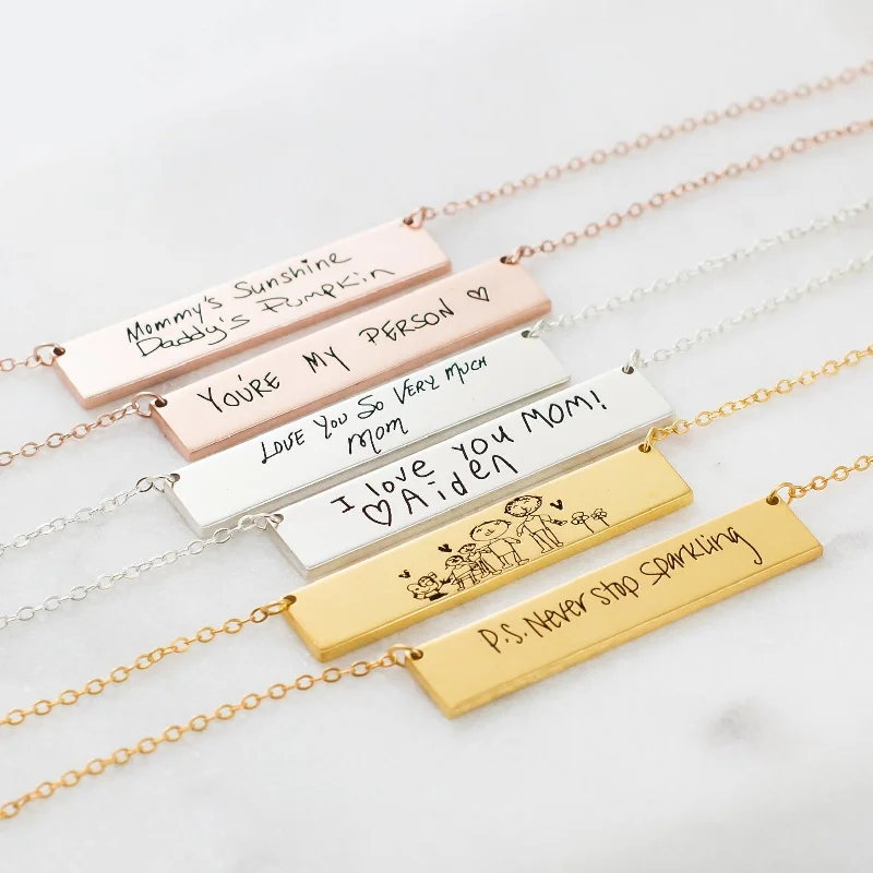 opal and gold earrings Handwriting Bar Necklace