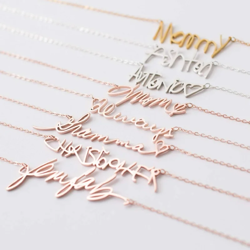 handcrafted turquoise necklace Handwriting Necklace