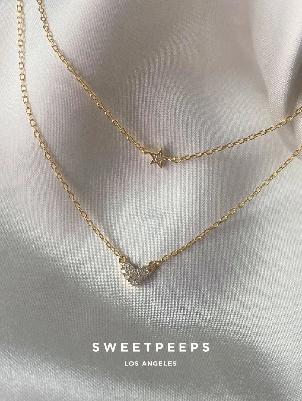 gold initial bracelet personalized Heart X Star Double Chain Necklace