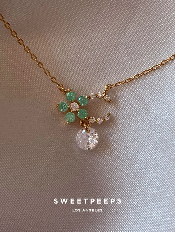 silver feather charm necklace Honeydew Dainty Moon Necklace