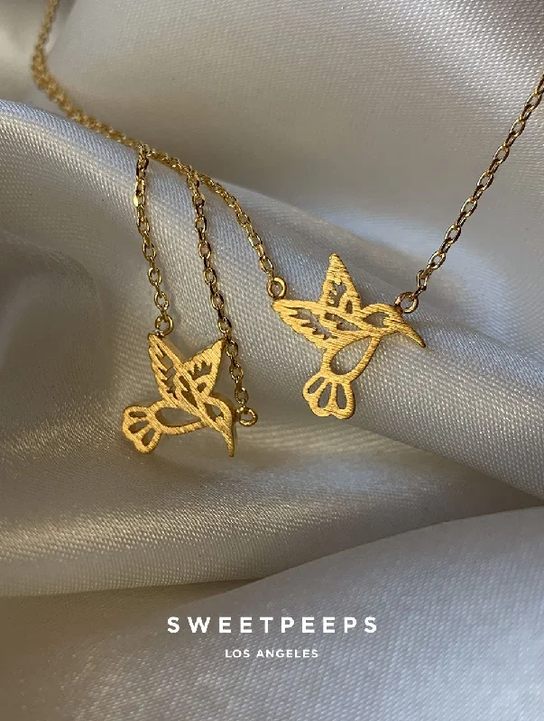 dainty silver hamsa bracelet Hummingbird Origami Necklace