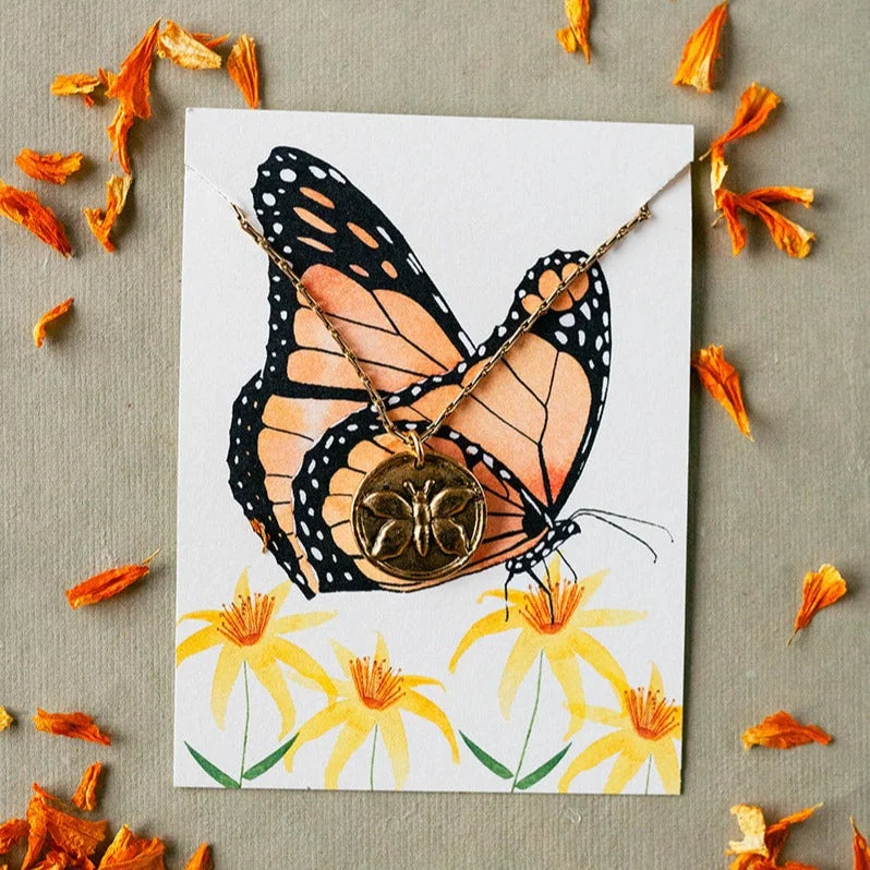 handmade raw stone engagement ring In the Garden - Butterfly Necklace