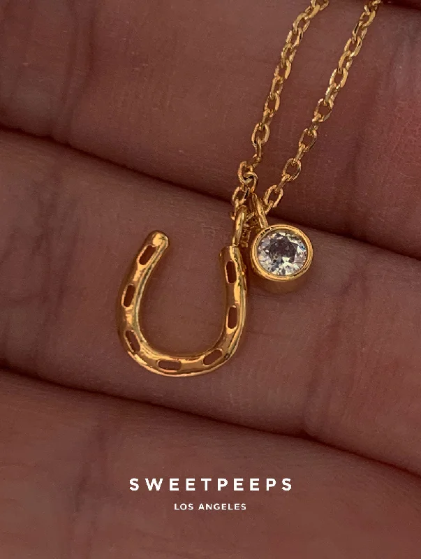 personalized zodiac birthstone necklace Indie Lucky Horseshoe Necklace