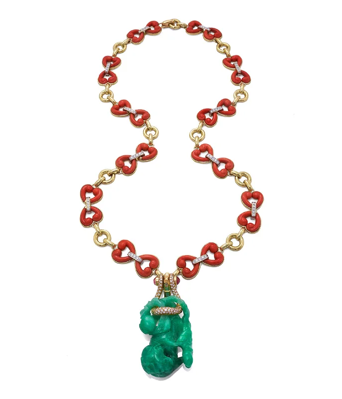 rose gold initial pendant necklace Jade Gourd Pendant and Coral Necklace