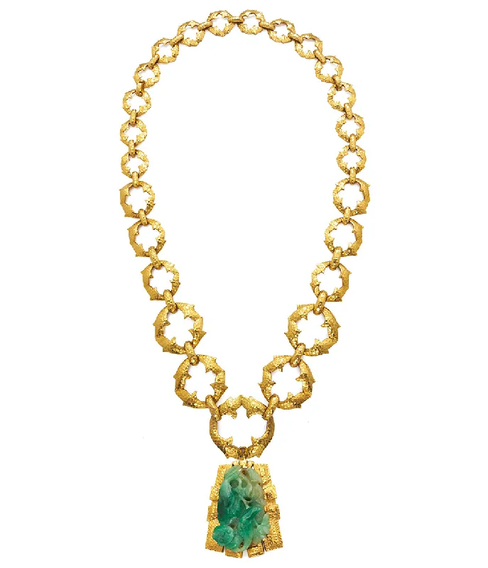 elegant art deco necklace Jade Necklace, Hammered 18K Gold