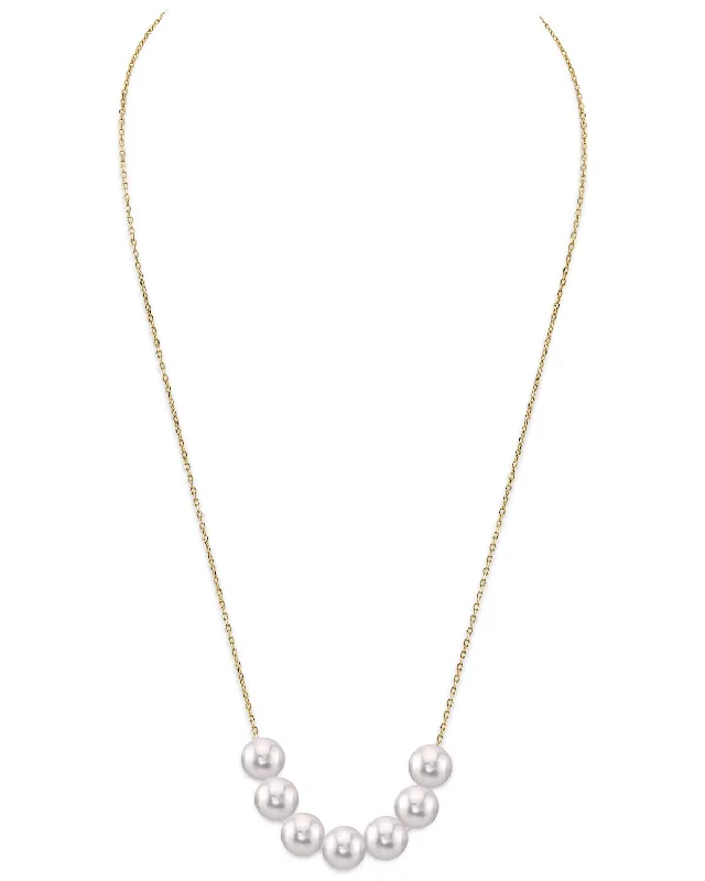 handcrafted sterling silver necklace Japanese Akoya Pearl  14K Gold Tin Cup Celeste Necklace