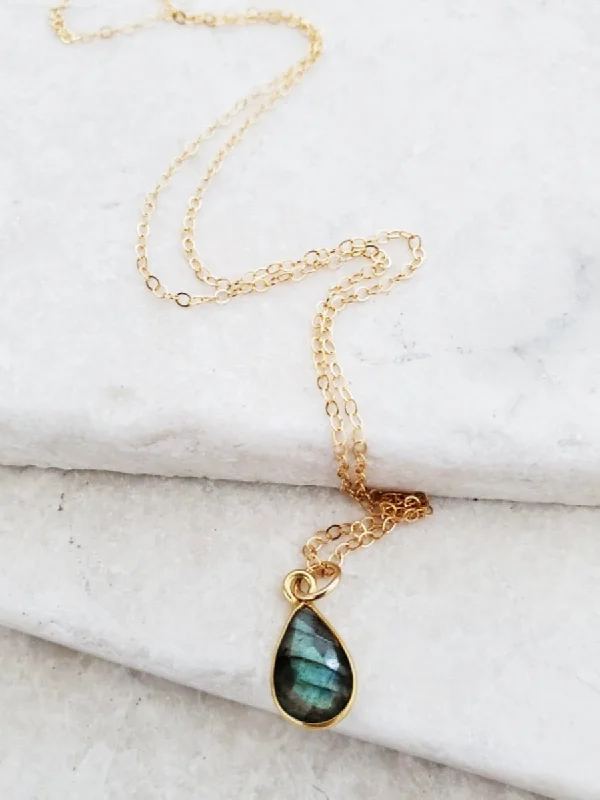 white gold necklace simple Labradorite Teardrop Necklace