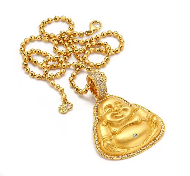 fine silver herringbone necklace Medium Happy Buddha Pendant