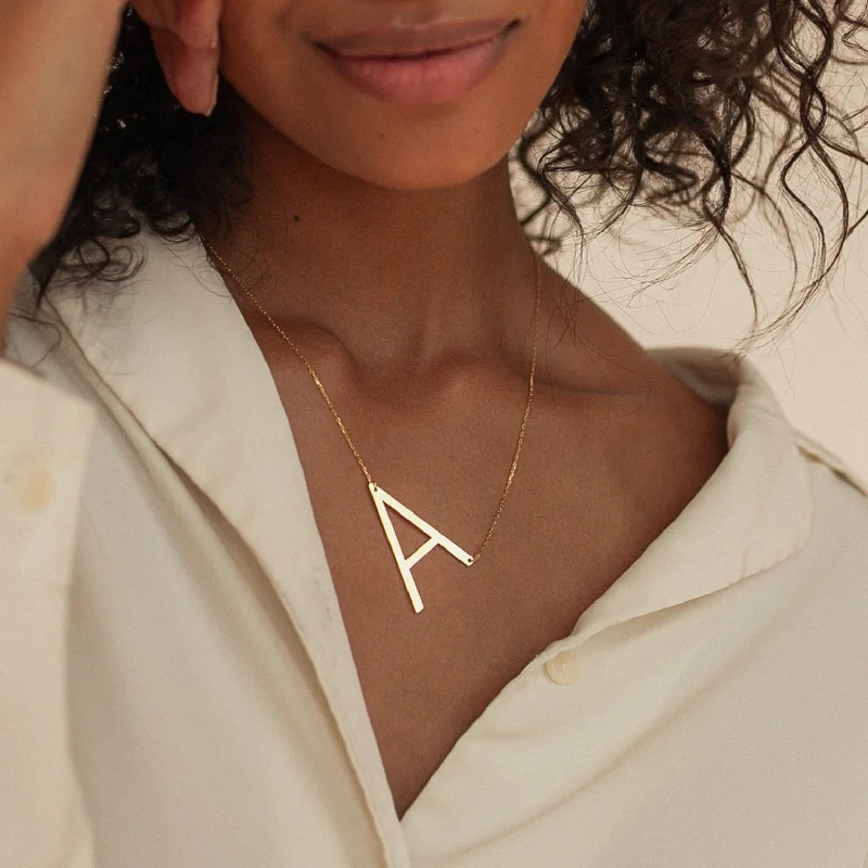vintage-inspired pearl brooch Large Sideways Initial Necklace