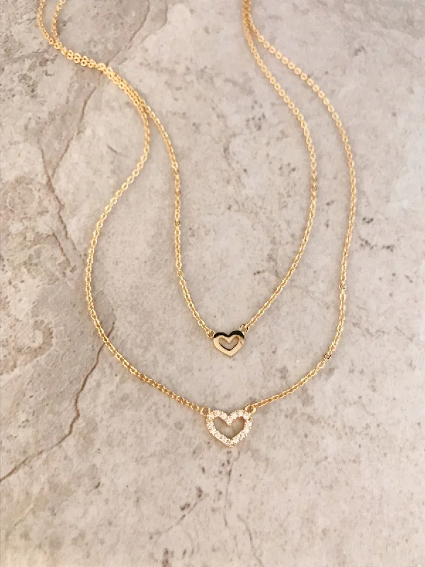 gold-plated snake chain bracelet Layered CZ Heart Necklace