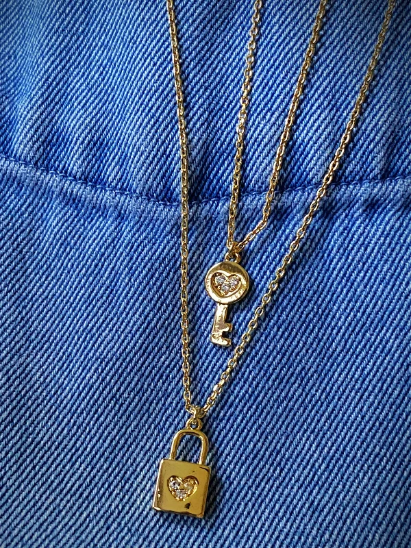 gemstone cluster earrings silver Layered Lock & Key Necklace