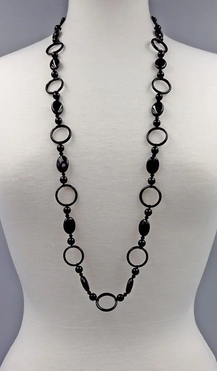 unique gemstone necklace handmade Long Onyx Ring Necklace