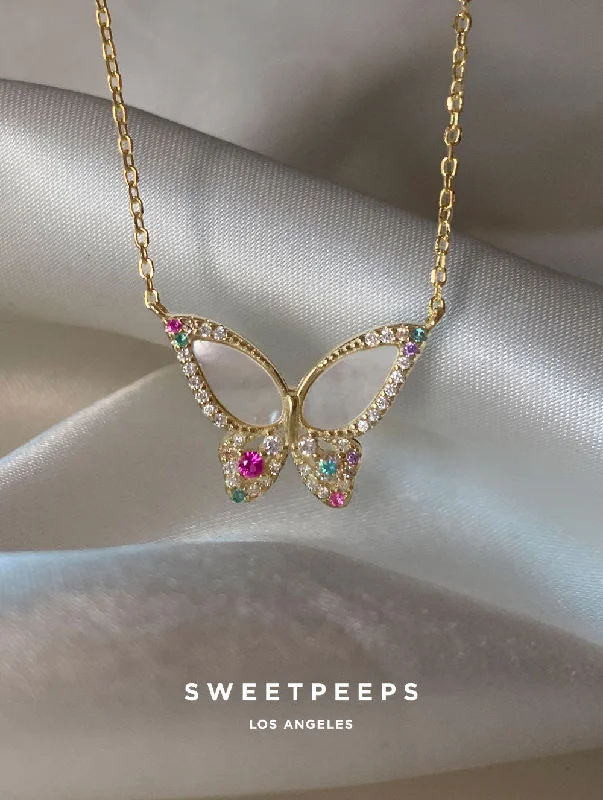 layered gold coin pendant necklace Magical Butterfly Opal Necklace