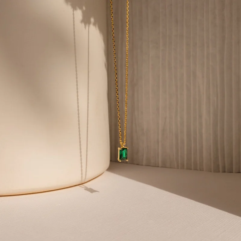 personalized engraved locket Maia Emerald Necklace