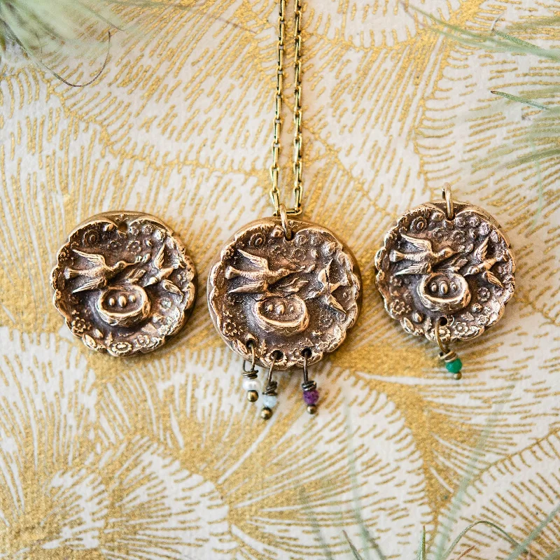personalized coordinates ring custom "Mama Bird" Heirloom Button Necklace