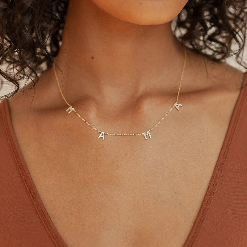 infinity knot wedding band Pave Mama Letter Necklace