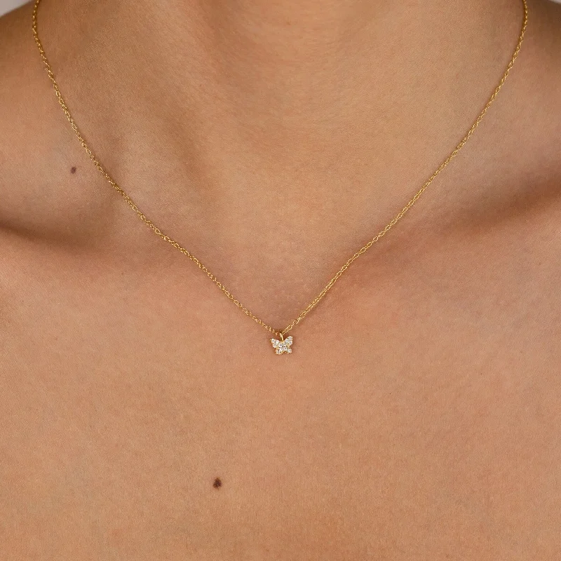 natural crystal pendant necklace Mandy Pave Butterfly Necklace
