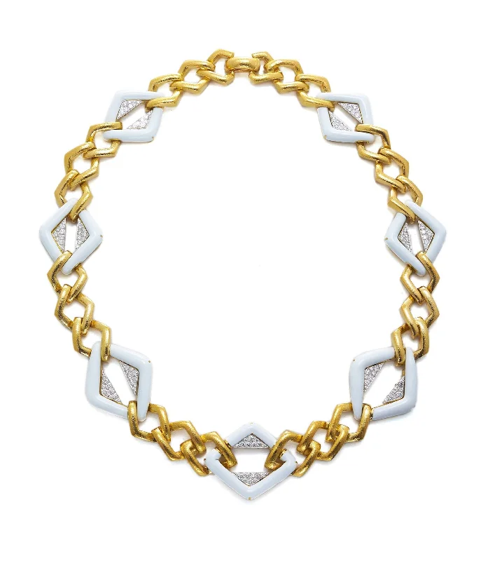 real zircon gemstone bracelet Manhattan Minimalism Necklace, White Enamel