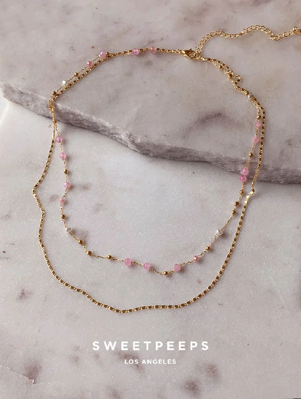 butterfly pendant necklace delicate Maysen Pink Beads Necklace