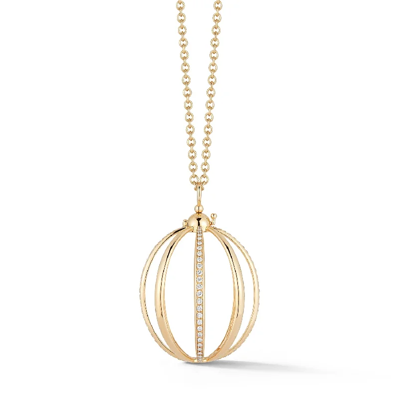 men’s leather and silver bracelet Medium Cage Necklace with Diamond in Yellow Gold
