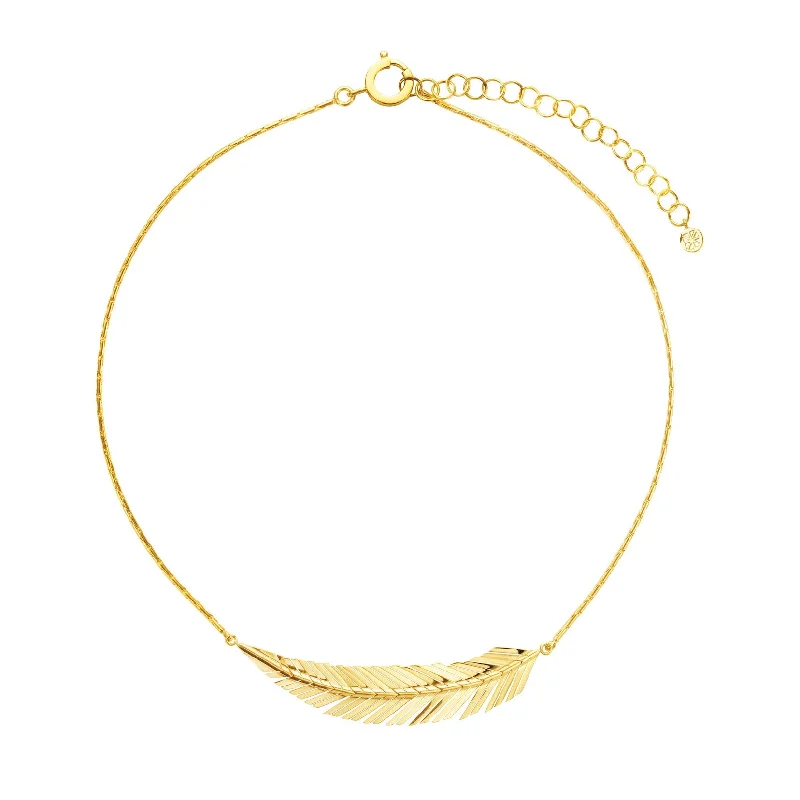 handmade leather ring Medium Gold Feather Necklace