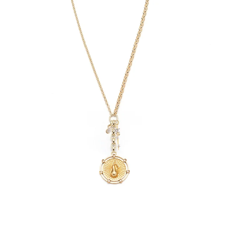 celestial moon and stars ring Medium Pear, Small Thorn, & Small Pave Pear Story : Medium Mixed Belcher Extension Chain
