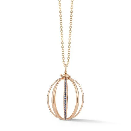 vintage gold engagement ring Medium Rose Gold Cage Pendant with Blue Sapphires