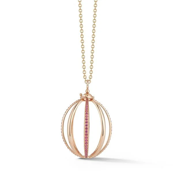 handcrafted turquoise necklace Medium Rose Gold Cage Pendant with Rubies