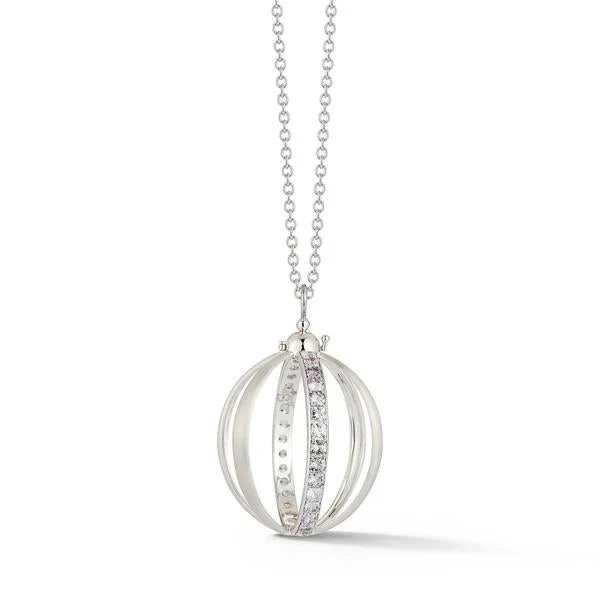 silver hoop earrings small Medium White Gold Cage Pendant with Grey Spinels