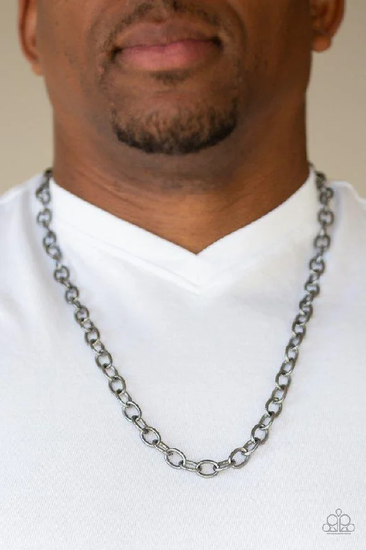 men’s engraved cuff bracelet Paparazzi Necklace ~ Courtside Seats - Black