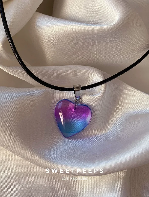 hexagon-shaped engagement ring unique Midnight Heart Black Cord Necklace