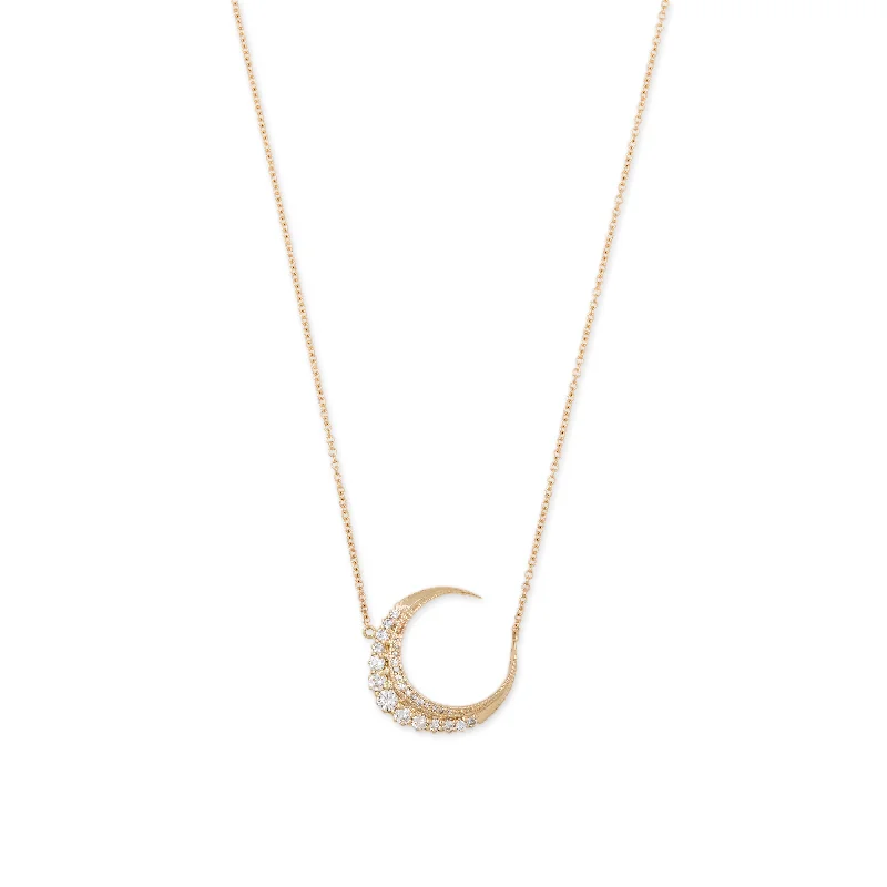 emerald cut diamond wedding ring Mini Graduated Diamond Crescent Moon Necklace