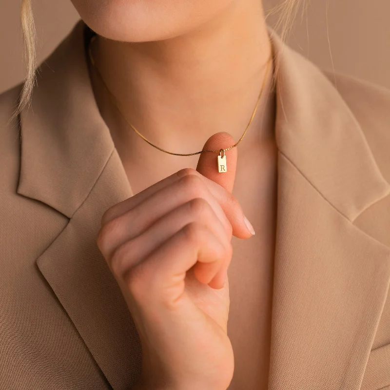 minimalist gold bracelet thin Mini Initial Tag Necklace