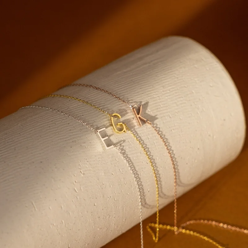 handcrafted gemstone ring women Mini Sideways Initial Necklace