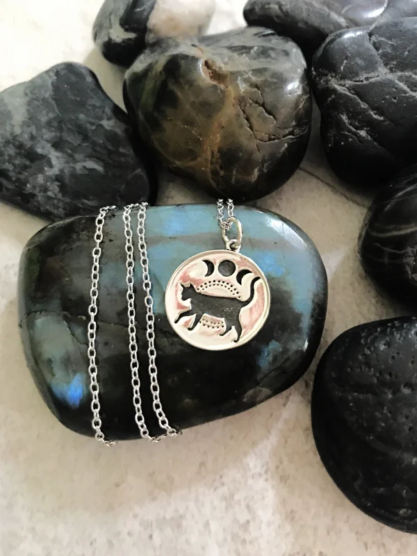 vintage art deco engagement ring Moon Phase Cat Necklace