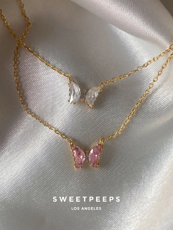 rose gold snake chain bracelet Mystical Butterfly Gem Necklace