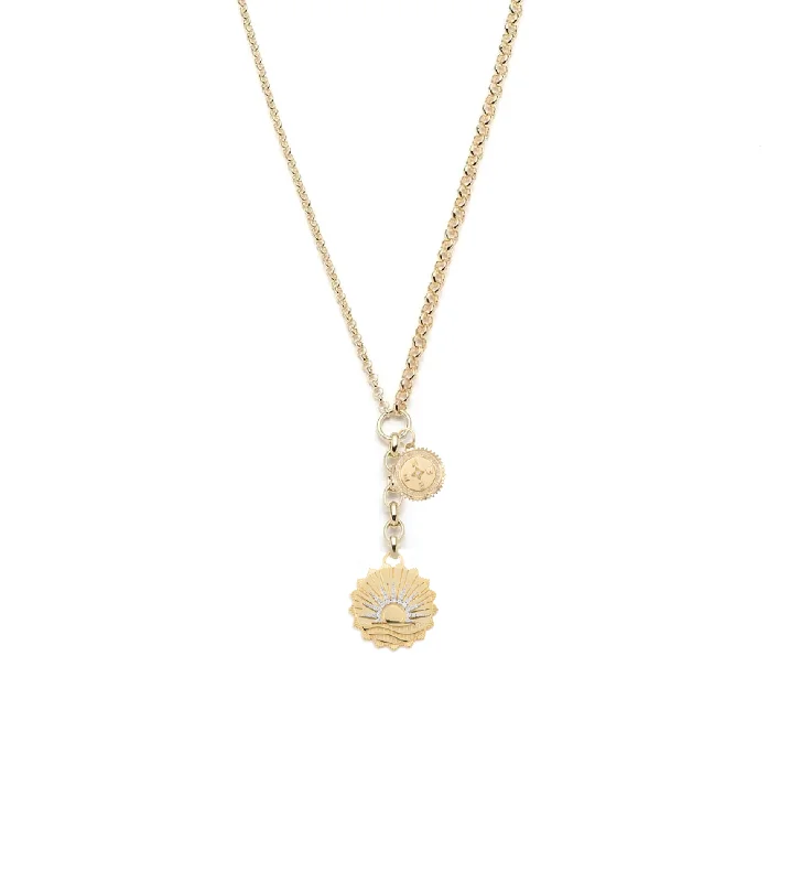 diamond halo engagement ring New Beginnings & Internal Compass : Medium Mixed Belcher Extension Chain Necklace