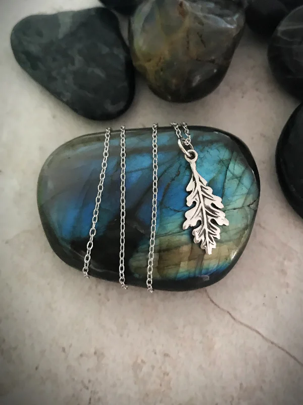 aquamarine birthstone necklace March Oak Leaf Necklace