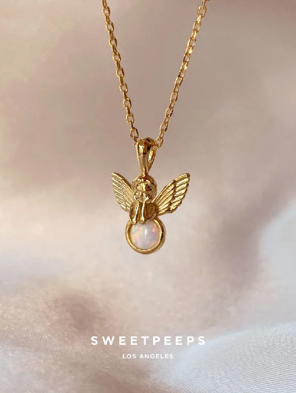 stackable gold bangle set Opal Angel Necklace