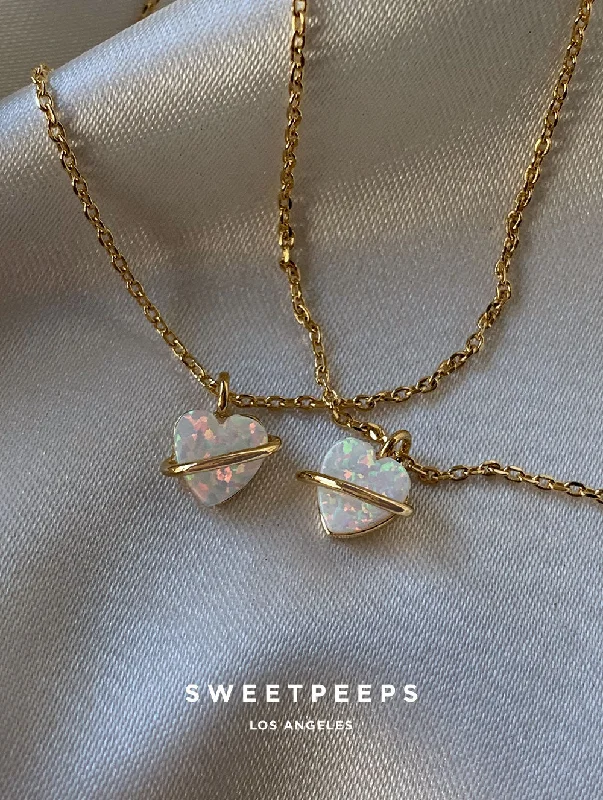 elegant art deco necklace Opal Saturn Heart Necklace (Saturn Heart)