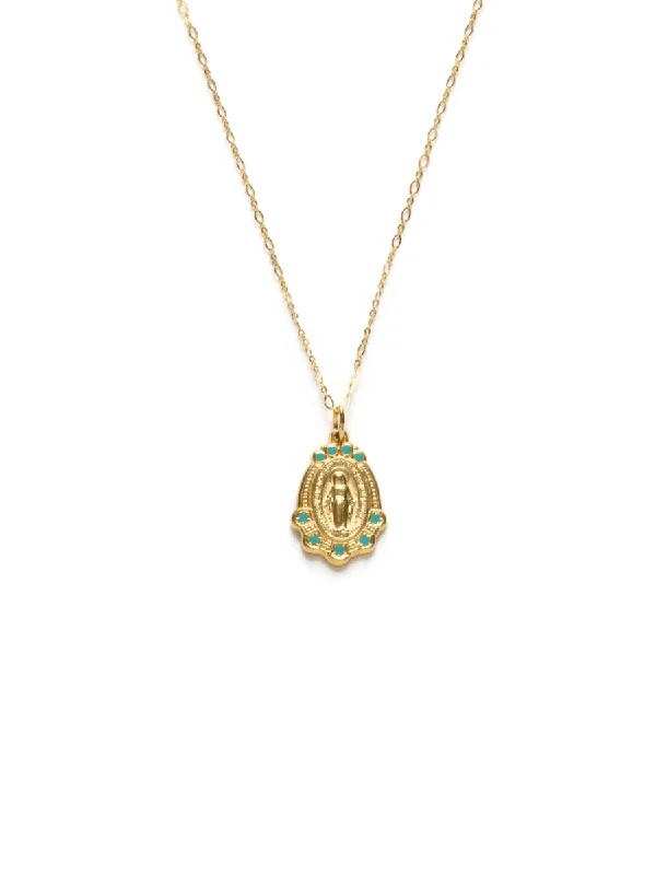 dainty gold chain earrings Our Lady Mary Medallion Necklace by Amano Studio