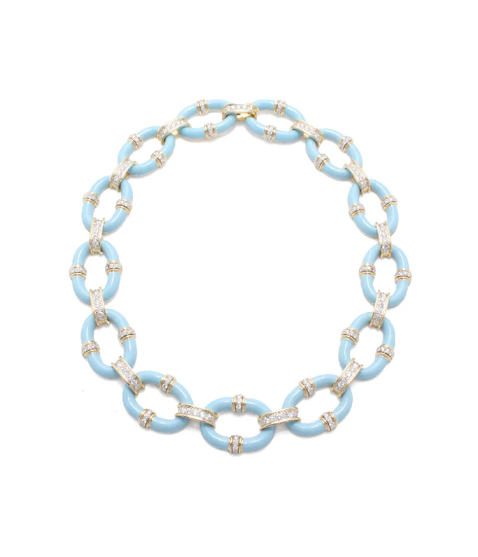 celestial astrology sign ring Oval Link Necklace, Light Blue Enamel