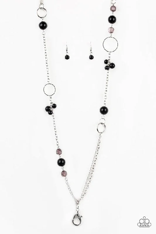 dainty gemstone drop earrings Paparazzi Necklace Lanyard ~ Pageant Princess - Black