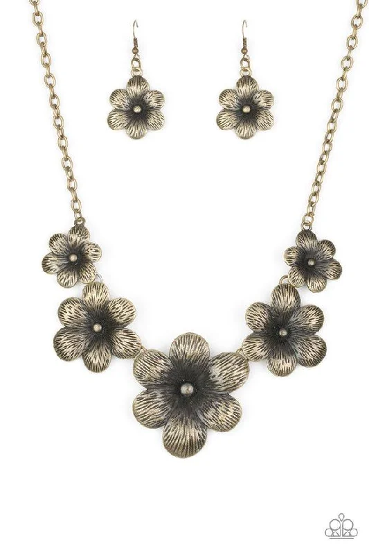 geometric diamond earrings gold Paparazzi Necklace ~ Secret Garden - Brass