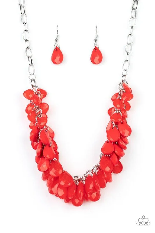 dainty lotus flower ring Paparazzi Necklace ~ Colorfully Clustered - Red