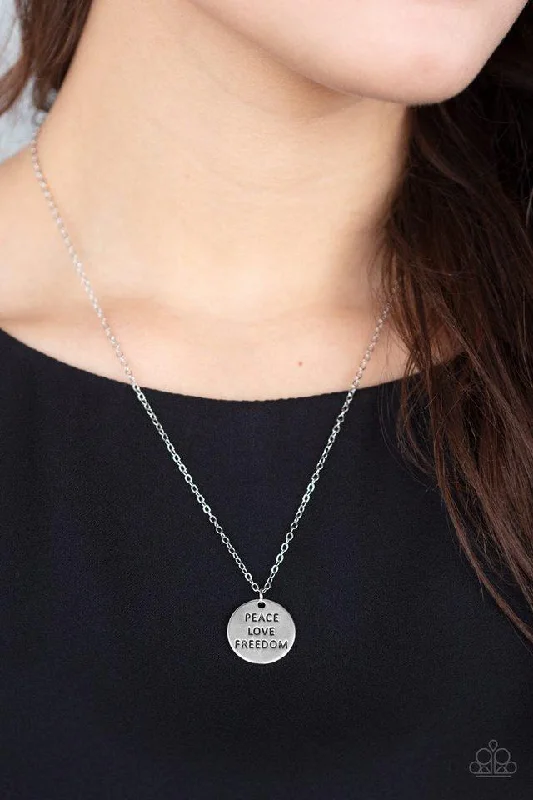 dainty feather charm necklace Paparazzi Necklace ~ Freedom Isnt Free - Silver