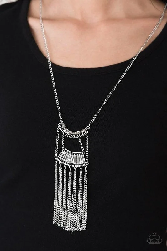 tiny gold huggie hoops Paparazzi Necklace - Glam Goddess - Silver